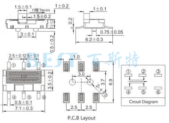 撥動(dòng)開(kāi)關(guān)MSS-22C01參考圖紙