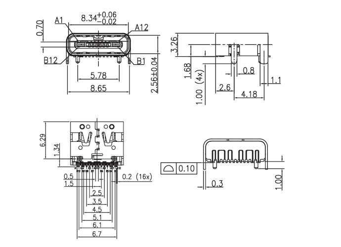 Type C母座USB-C-04規格圖紙