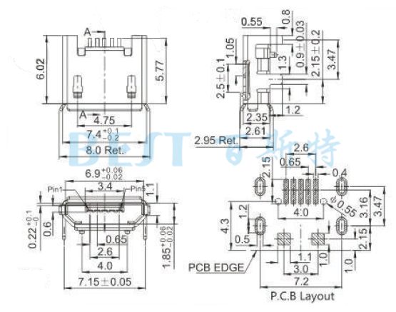 USB母座USB-MC-001-10參考圖紙