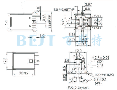 USB母座USB-B-01 3.0參考圖紙