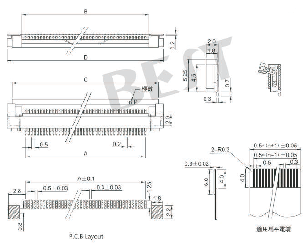  FPC連接器0.5K-DX-NPWB-T-R參考圖紙